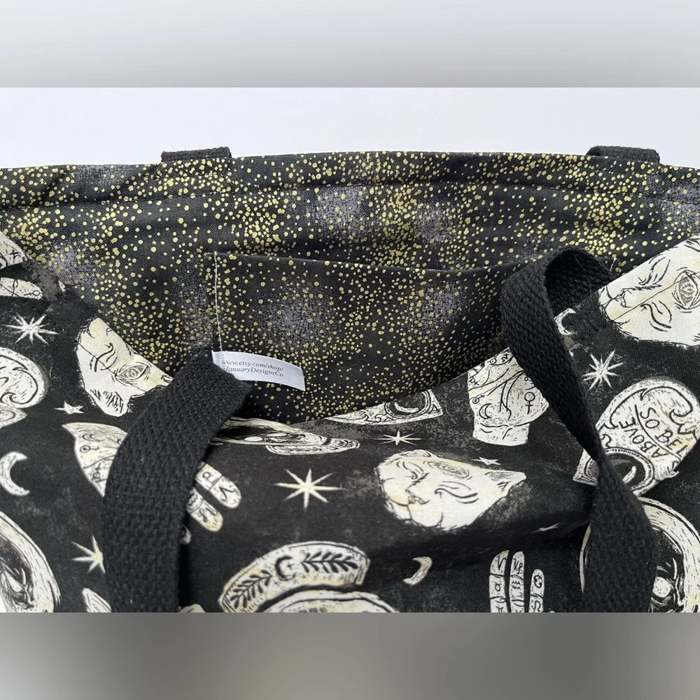 Handmade Mystical Cat Tote Bag - Black & Ivory - Picture 6 of 9